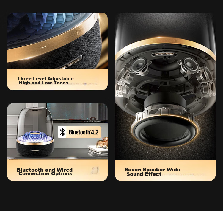 Harman Kardon Music Glass 4th Gen Bluetooth Speaker Home Theater Audio Artistic Home Speaker Glass 4 Black Gold Collector's Edition Back-to-School Gift 5
