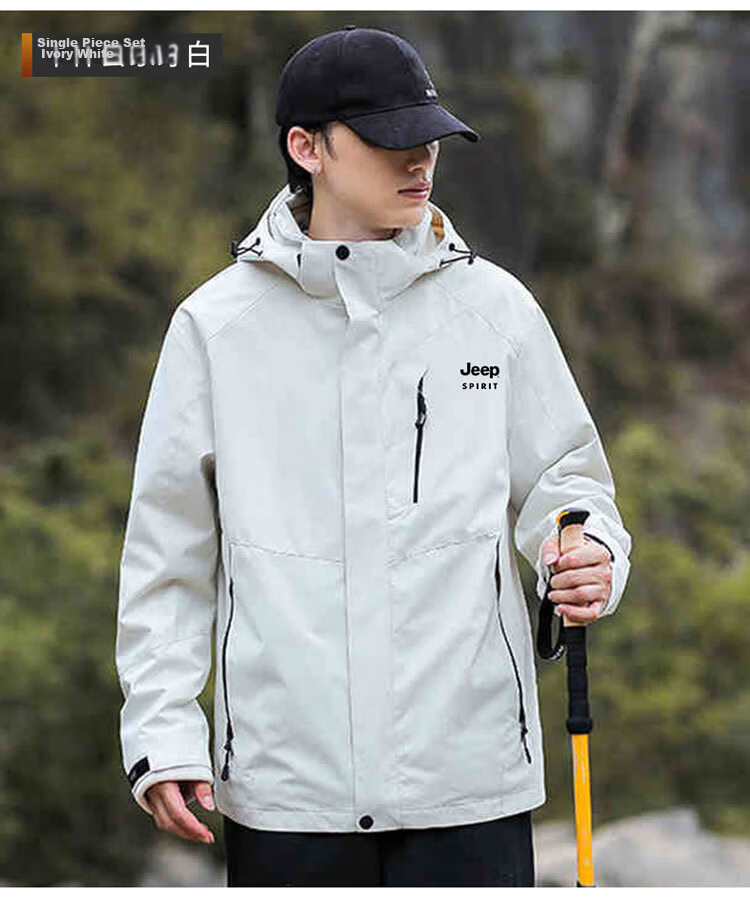 JEEP SPIRIT Men's Jacket, Spring And Autumn Korean Style Workwear Three-In Fleece Windbreaker, Army Green - 4XL 26