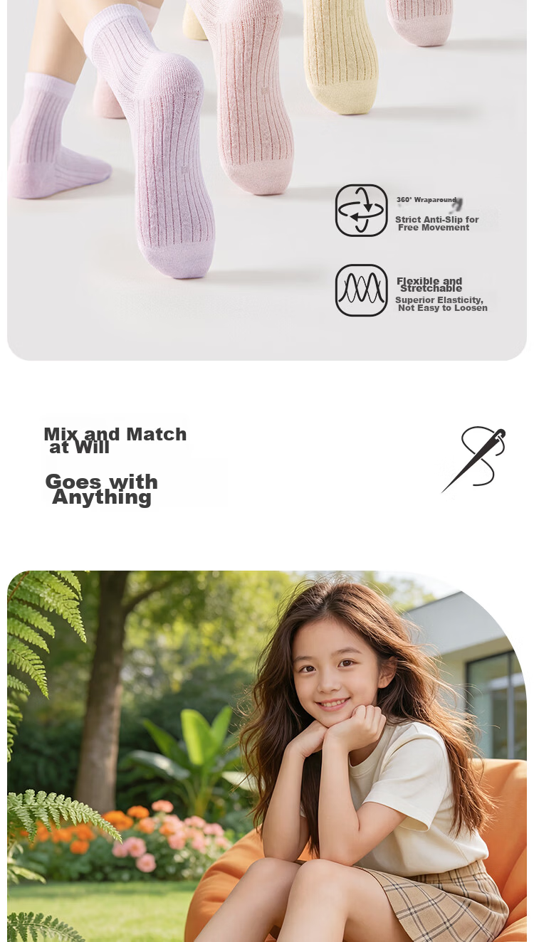 MiiOW Children's Socks, Girls' Summer Socks [Woven Mesh + Ultra-Thin Breathable], Mid-Calf Socks for Baby Girls, Cotton Thin Socks 8