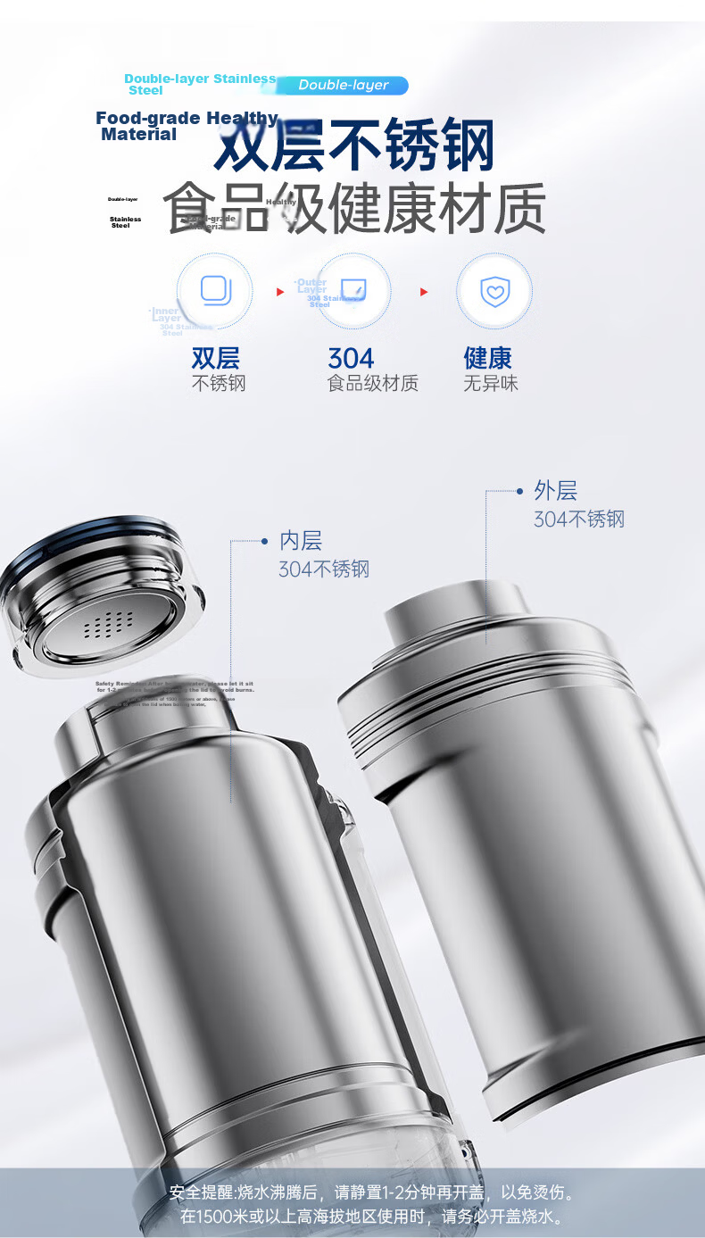 Morphyrichards Portable Electric Kettle 1L Large Capacity Double-Layer Stainless Steel Fully Automatic Travel Home Use MR6061 White 11