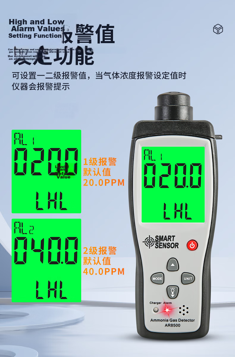 CEM Portable Ammonia Gas Detector NH3 Digital Display Audible and Visual Alarm AR-8500 5