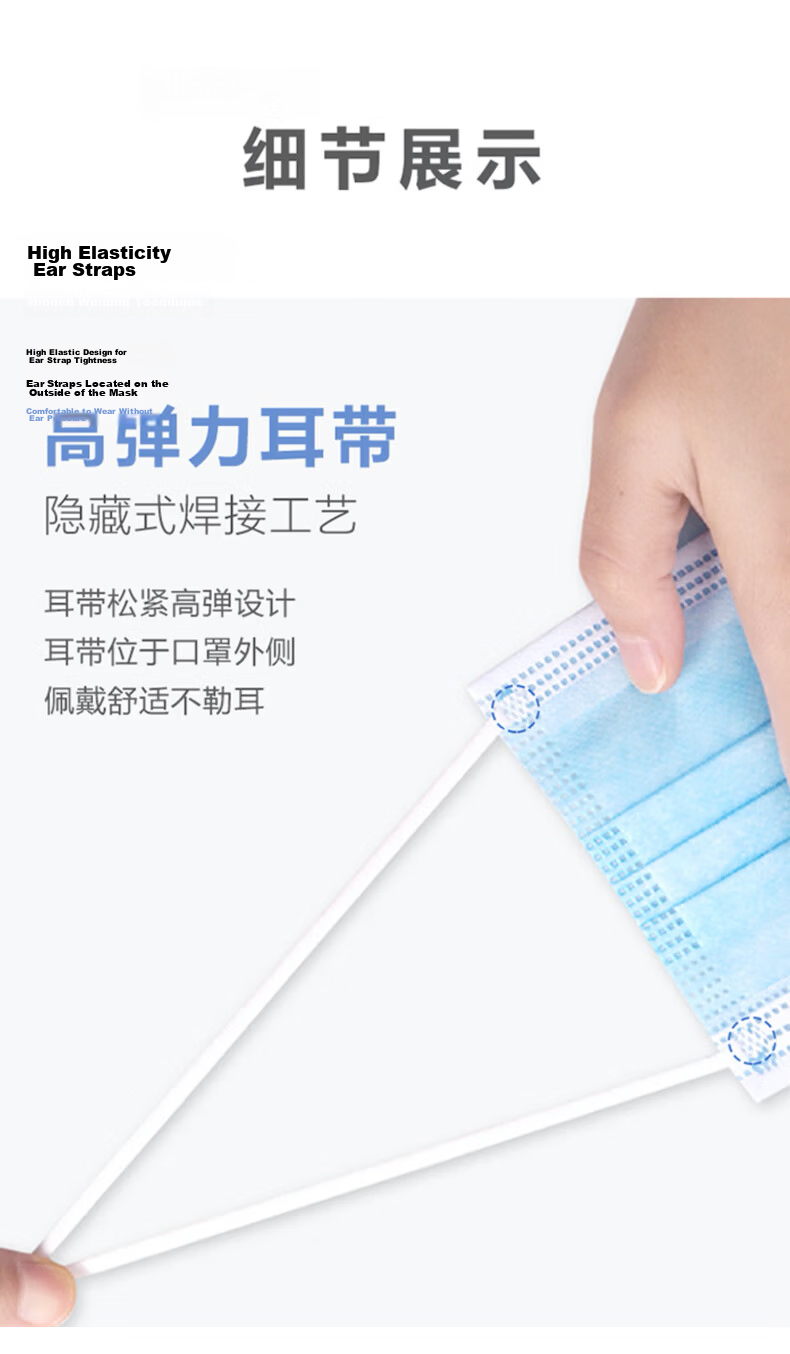 Mingdian Shangpin Disposable Mask M993 50pcs/Box Individually Packaged 3-Layer Anti-Odor/Industrial Dust/Pollen/Droplets/Bacteria Comfortable Breathable Commuting Blue 6