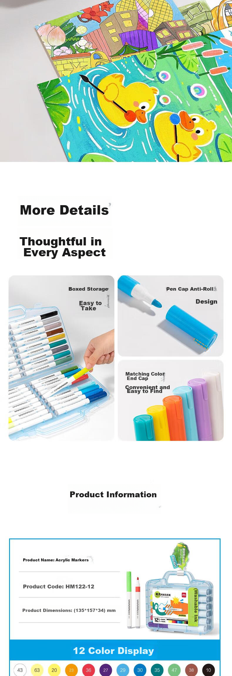 Deli 36-Color Dual-Tip Acrylic Markers, New Year's Graffiti Acrylic Pens, Drawing Pencils, Paint Brushes, DIY Painting Brushes, Boxed Fluorescent Pens, Watercolor Pens, Art Education Graduation Gift 7