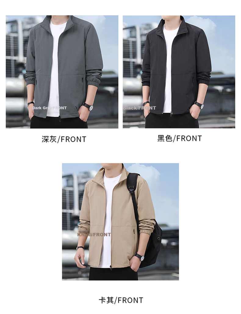 ROMON Men's Autumn Business Casual Versatile Stand Collar Executive Baseball Jacket LH03 Dark Gray XL 7