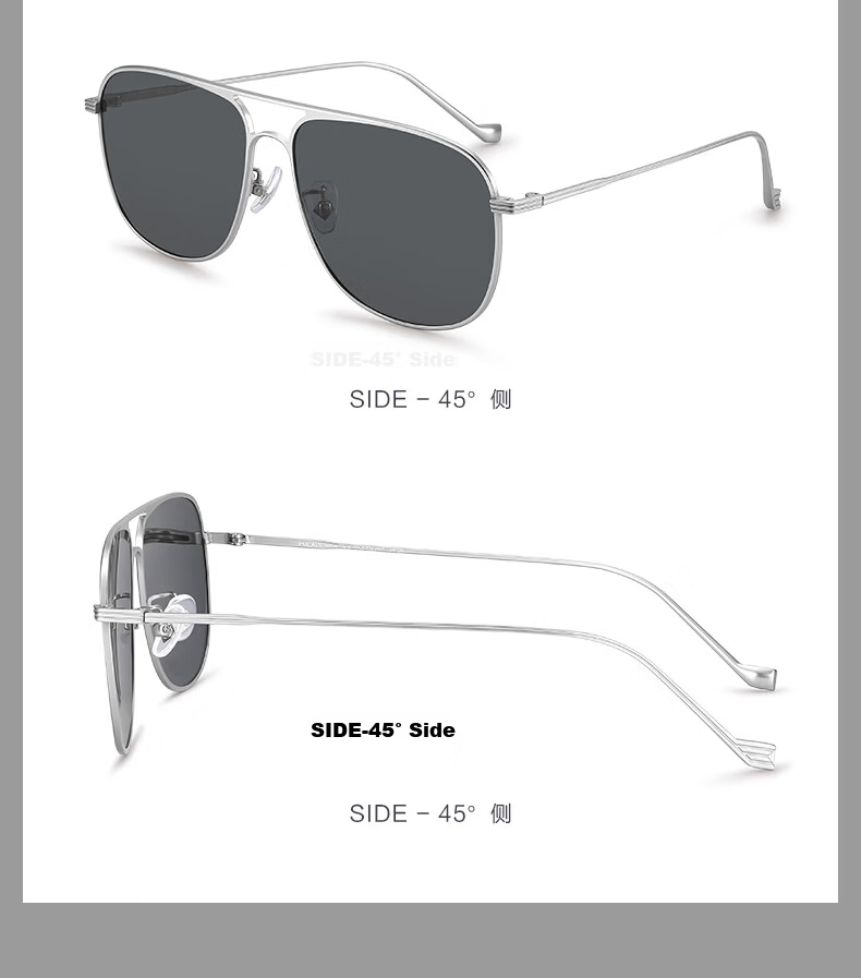 Pulais Pilot Sunglasses Pure Titanium Ultra-Light HD Polarized Men's Driving Fashion Sunglasses Black Frame Gray Lens 19