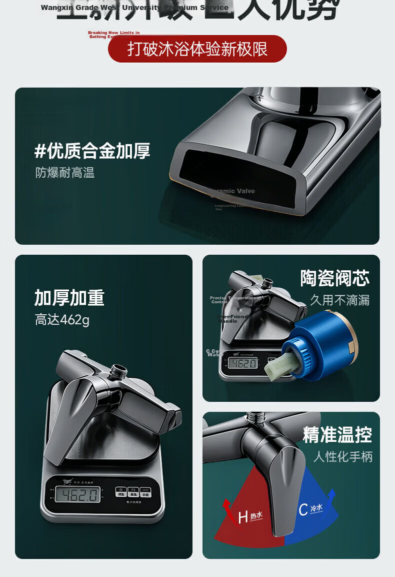 Rosecret Seiko Shower Set with Mixer Valve, Hot and Cold Water Faucet, Three-Way Water Outlet Switch 2