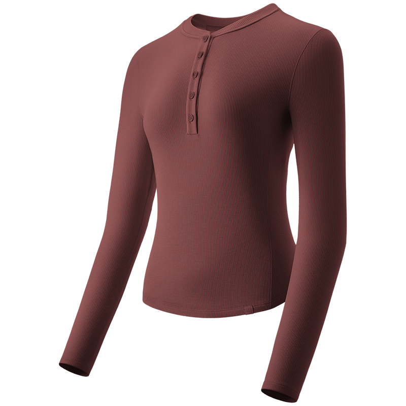 Beneunder Women's Base Layer Long Sleeve Henry Neck T-Shirt SF027 Brown M
