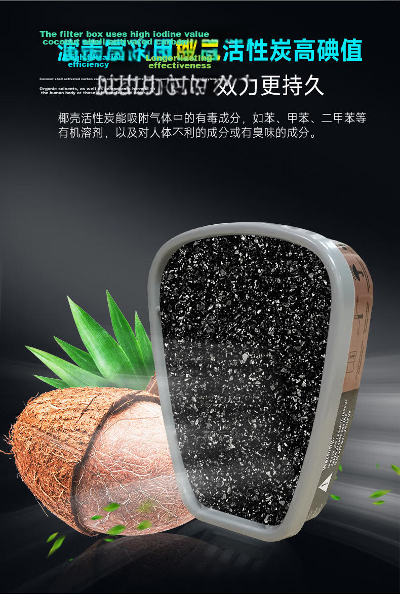 AMS Gas Mask Filter Cartridge for SO2/NO2/HCl Acid Gases, Activated Carbon Protective Respirator with Goggles for Pesticide Spraying, Mining, Factory, and Formaldehyde Protection 2