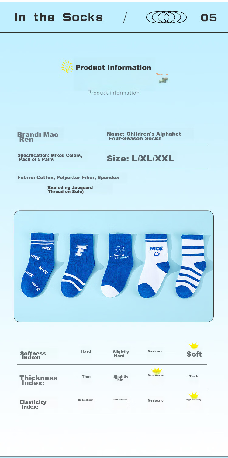 MiiOW Children's Socks for Boys [Trendy Letters + Soft Cotton] Mid-Calf Cotton Socks for Baby Boys, Versatile All-Season Socks 15