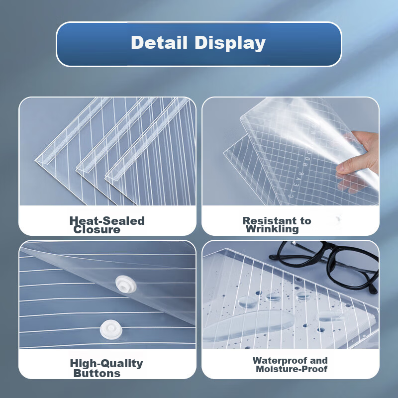 XinshiDa A4 Transparent Snap Button Document Bag Thickened Waterproof Large Capacity Student Exam Office Study Material Storage 30-Pack Polypropylene School Stationery 8