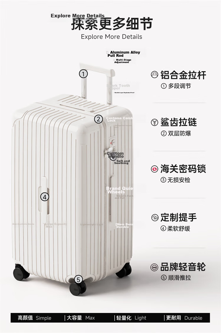Cece Large Capacity Suitcase, Women's Travel Trolley Case, Student Spinner Luggage with Password Lock, Piano Black, 24 Inches 9