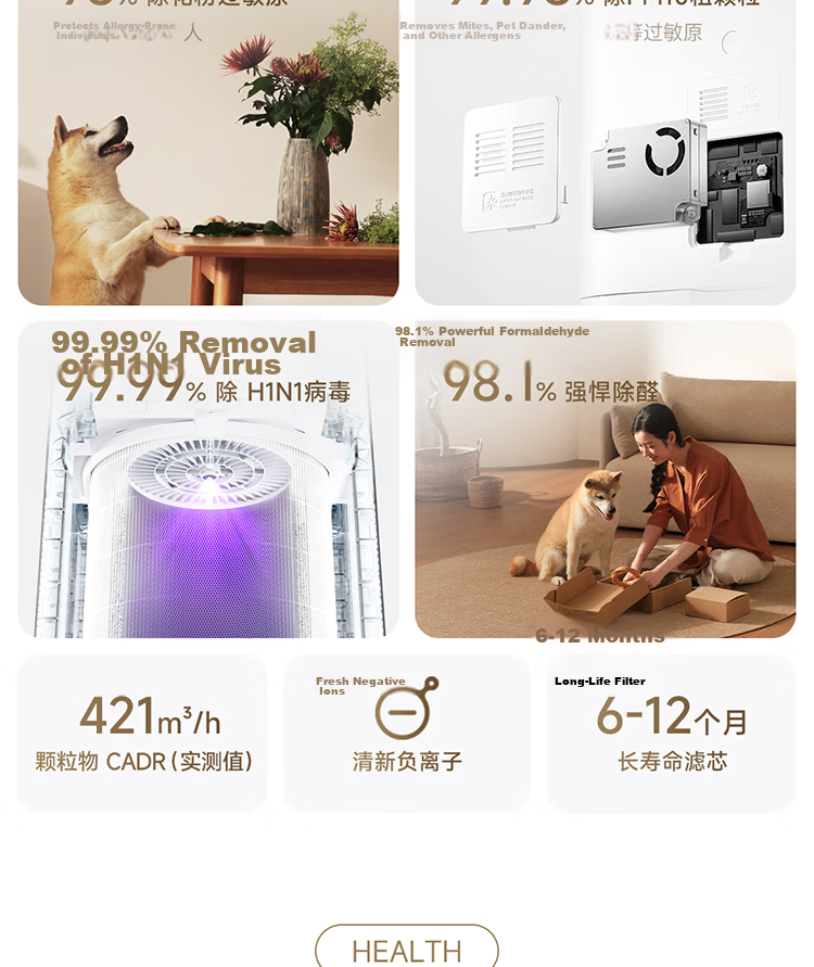 Mi Home Xiaomi Air Purifier 5 - Formaldehyde Removal, Sterilization, Odor Elimination, Home Use, PM2.5 Haze Removal, Low Noise Design 4