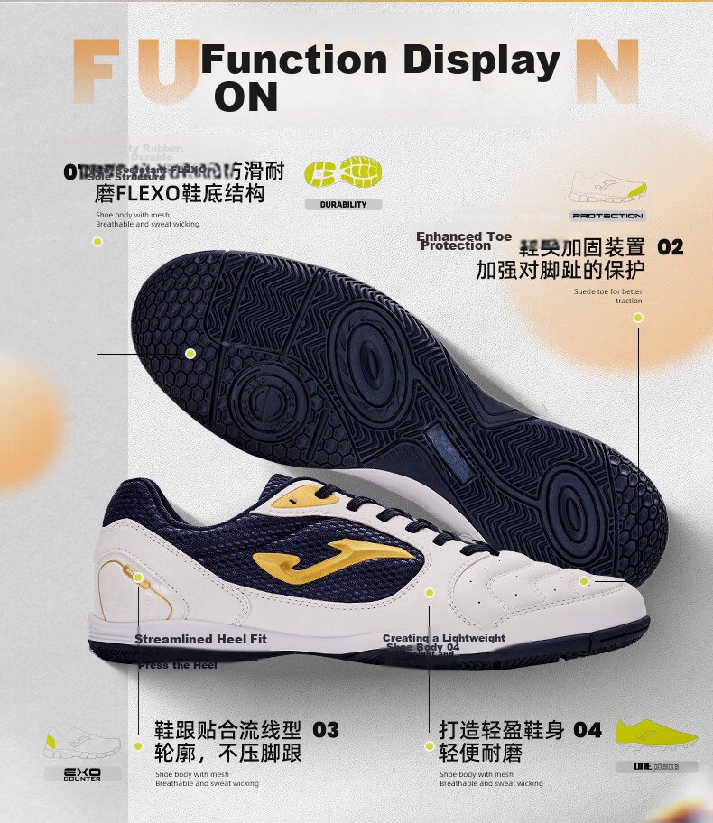 JOMA Adult Soccer Shoes Men's Turf Indoor Flat Football Training Shoes Blue White Size 39 2