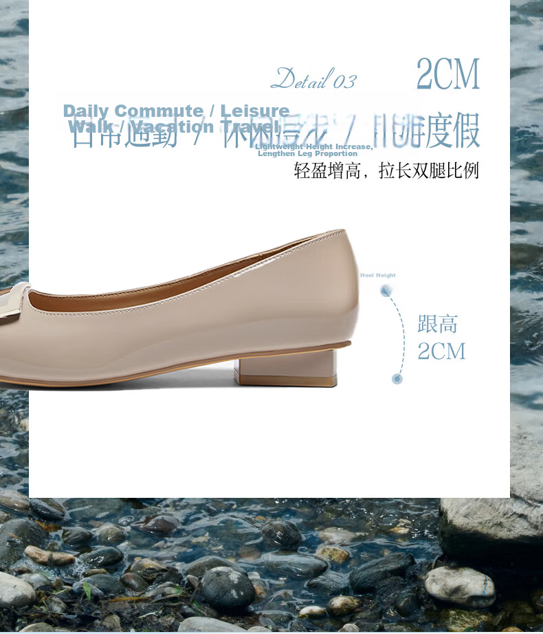 BASTO 26 Spring Simple Metal Buckle Commuter Block Heel Square Toe Women's Flats K5803AQ6 Light Pink Size 39 17
