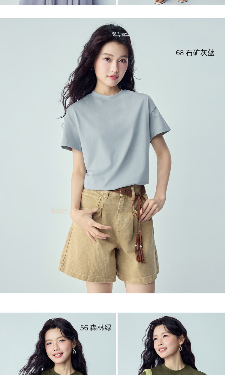 Giordano Women's T-Shirt, Pure Cotton, Skin-Friendly, Elegant Blouse, Comfortable Loose-Fitting Turtleneck Top, Short Sleeve, 05322396 14