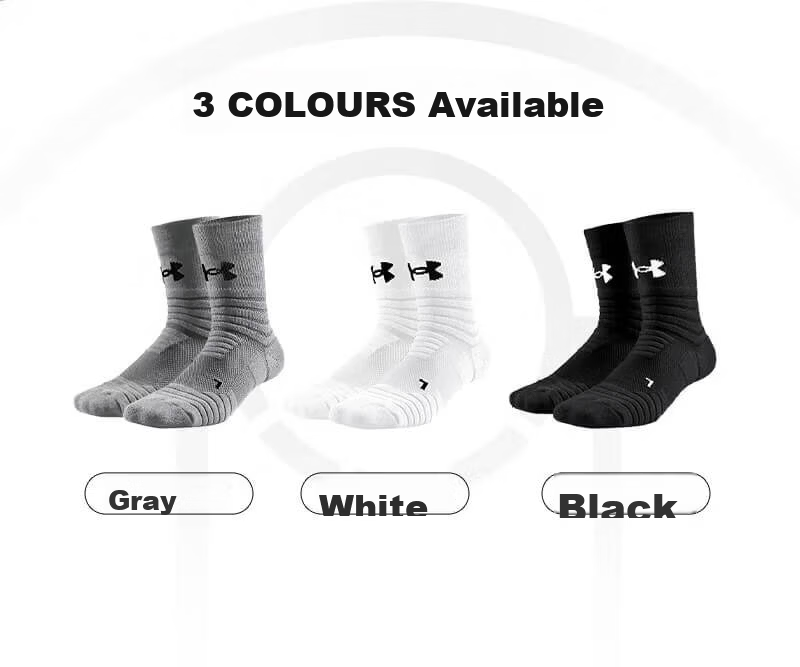 Under Armour Basketball Socks, Sports Socks for Men And Women, Running Badminton Socks, Sweat-Absorbing Odor-Resistant Mid-Calf Cotton Socks, Black XL Size 2