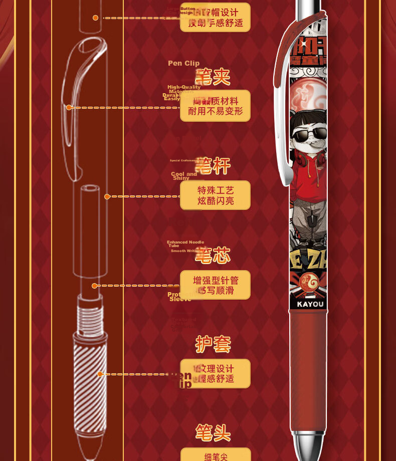 Kayou Nezha Demon Child Chaos Sea Unisex Pen Cap Demon Child Pen Ji Hunyuan Edition Official Genuine Black Signature Pen Blind Box Student Stationery Birthday Gift 9