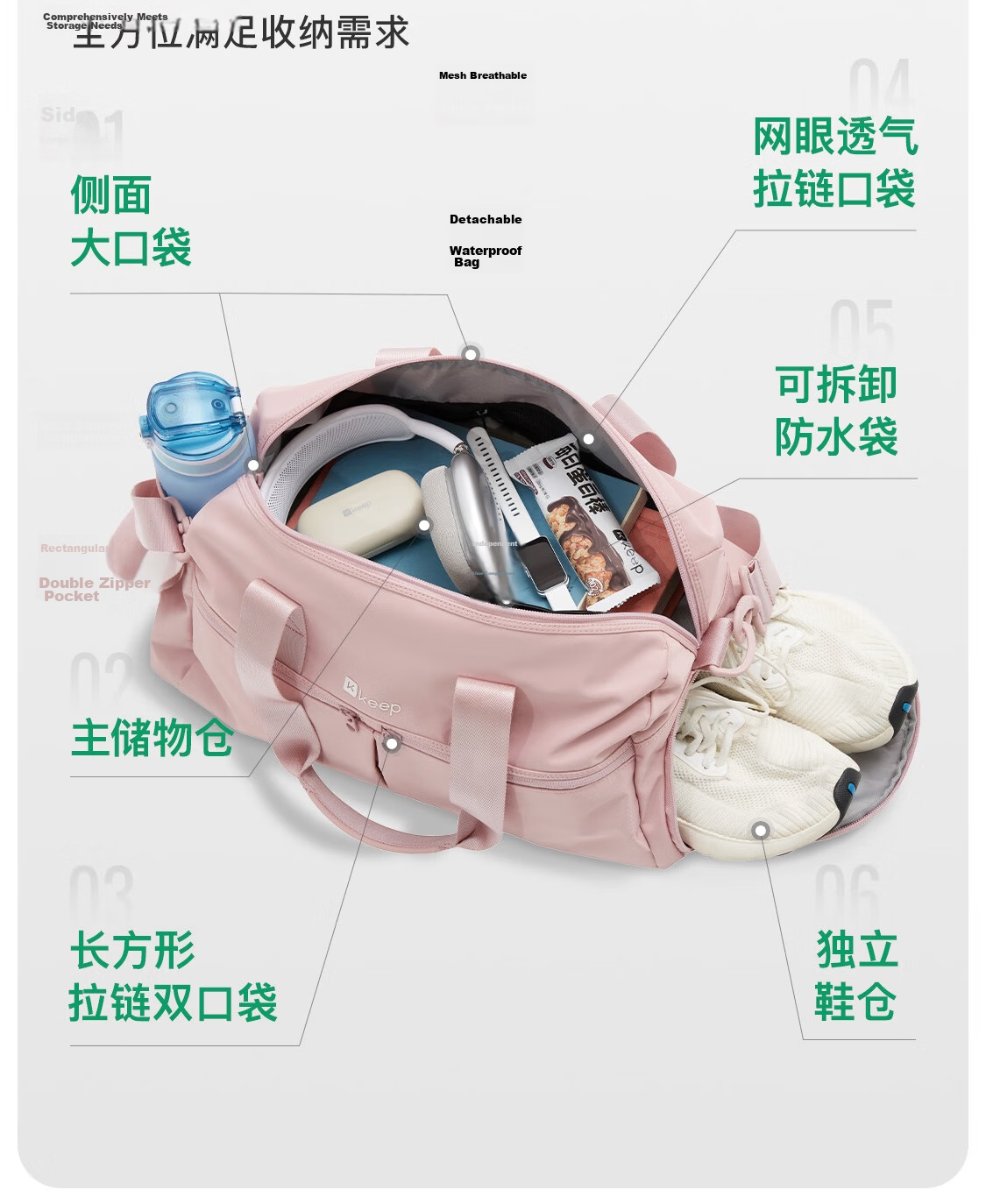 Keep Waterproof Large Capacity Dry and Wet Separation Swimming Fitness Shoulder Outdoor Storage Sports Tote Bag Black 3