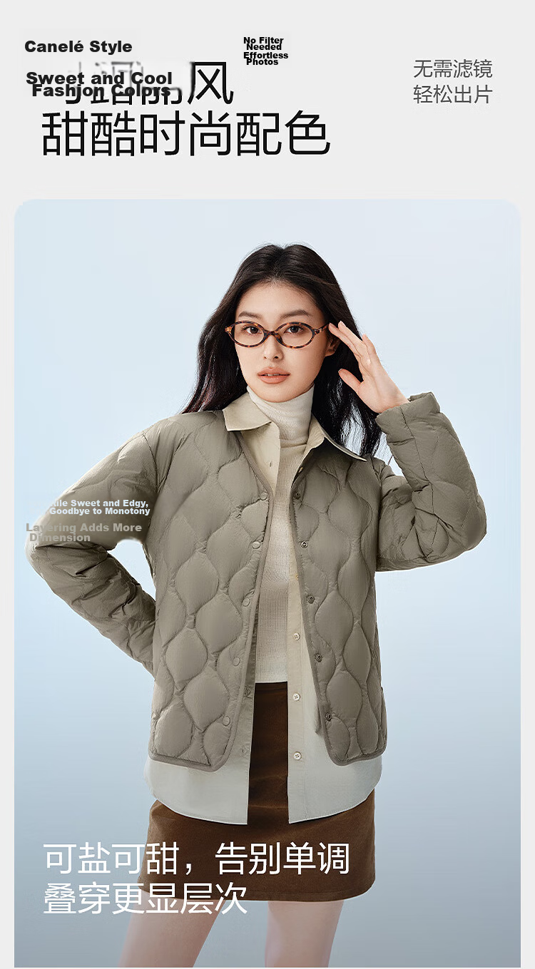 Bosideng Women's Spring and Autumn 90% Down Lightweight V-Neck Slim Short Casual Jacket Gift Mall Same Style 16