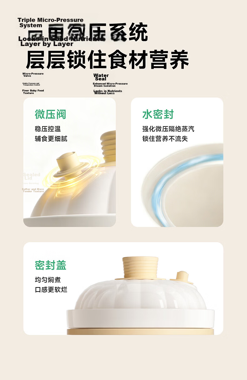 PLODON Baby Food Steamer and Cooker, Micro Pressure Multi-Age BB Pot, Upgraded Dehua White Porcelain AI Anti-Scald and Overflow Electric Stew Pot 9
