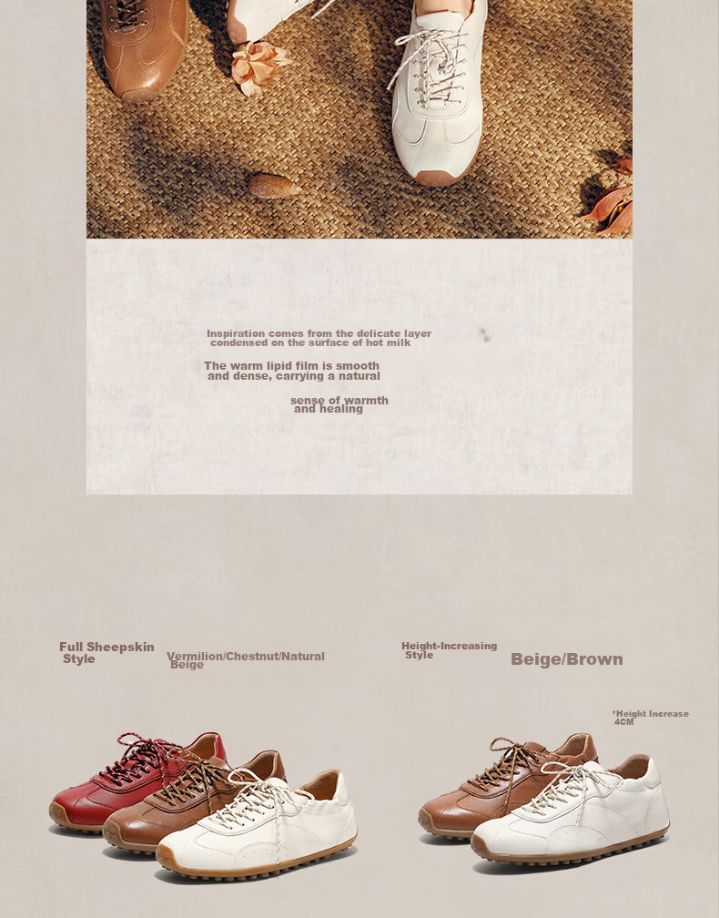 Senda Qixi Gift Xu Ruohan Same Style Sheepskin Casual Sneakers Women 4XV21BM6 Beige Size 34 3