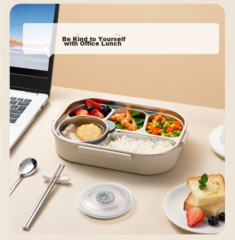 JD Jingzao Lunch Box 1.5L 304 Stainless Steel Microwave Safe Insulated Bento Box with 5 Compartments and Utensils for Students and Office Workers 18