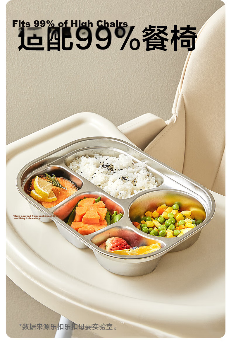 Lock&Lock Kids 316L Stainless Steel Divided Plate Toddler Food Tray Lunch Box 8