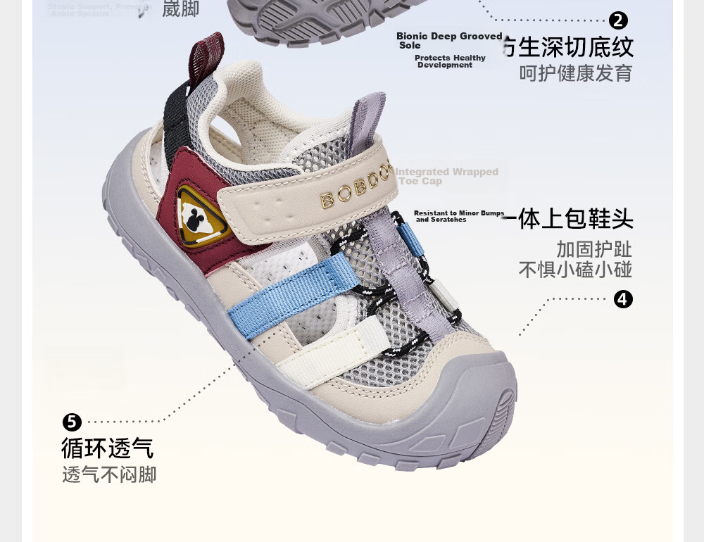 BOBDOG Kids Sandals Baby Walking Shoes Hollow Breathable Boys Shoes White Green 29 Summer New 26 8