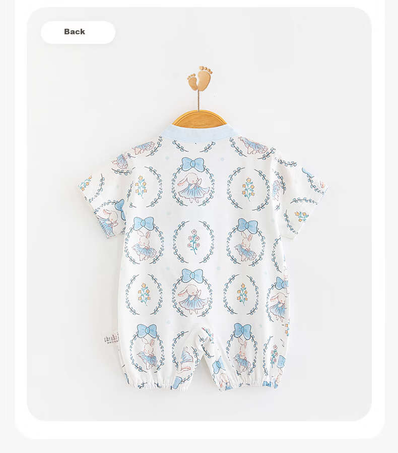 Babyprints Infant Romper, Baby Short-Sleeve Bodysuit, Summer Pure Cotton Onesie, Soft Belly-Protecting Full Moon Outfit, Blue, Size 66 12