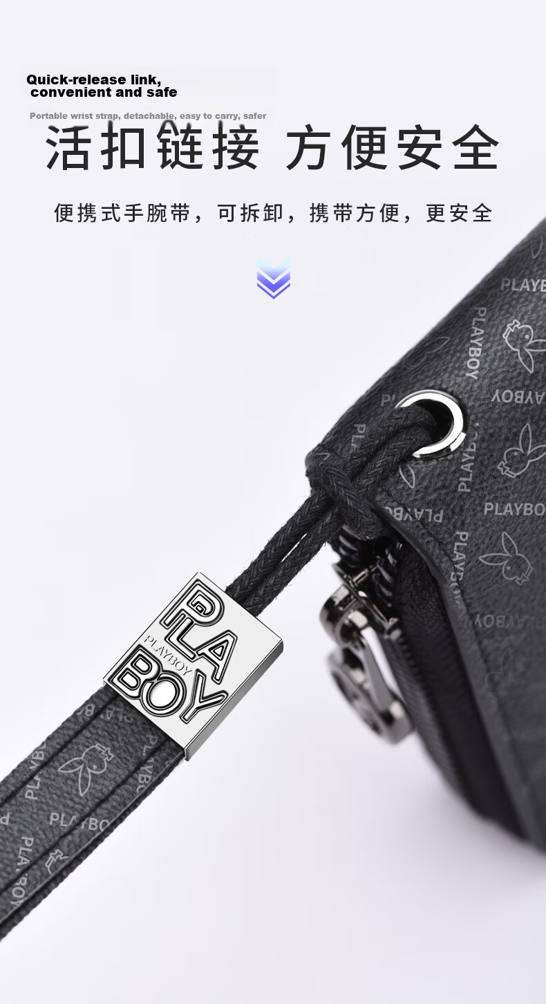 PLAYBOY Men's Long Wallet Large Capacity Zipper Card Holder Business Clutch Handbag Gift for Birthday 7