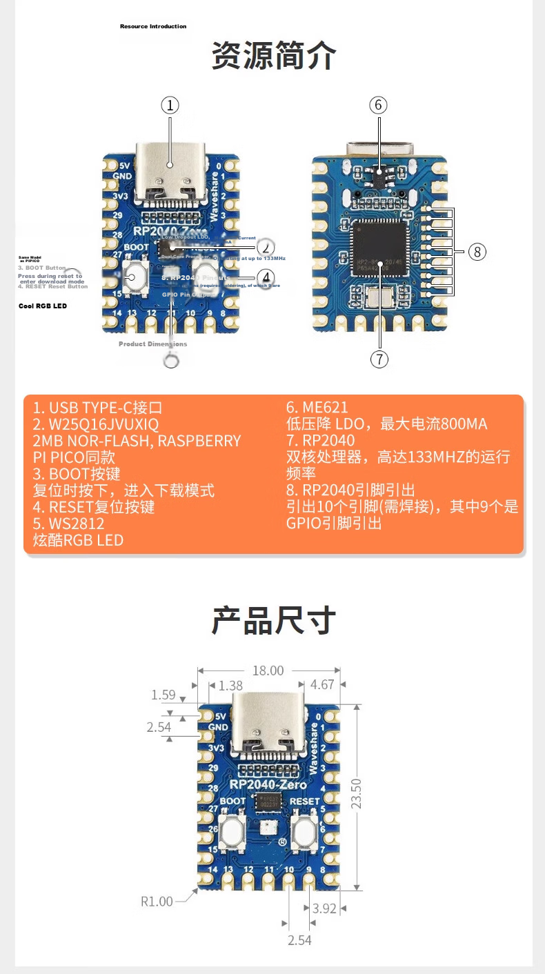 ZAVE Pico Development Board Compatible with Raspberry Pi Pico RP2040 Green Board (No Pin Header/Type-C Port) 5