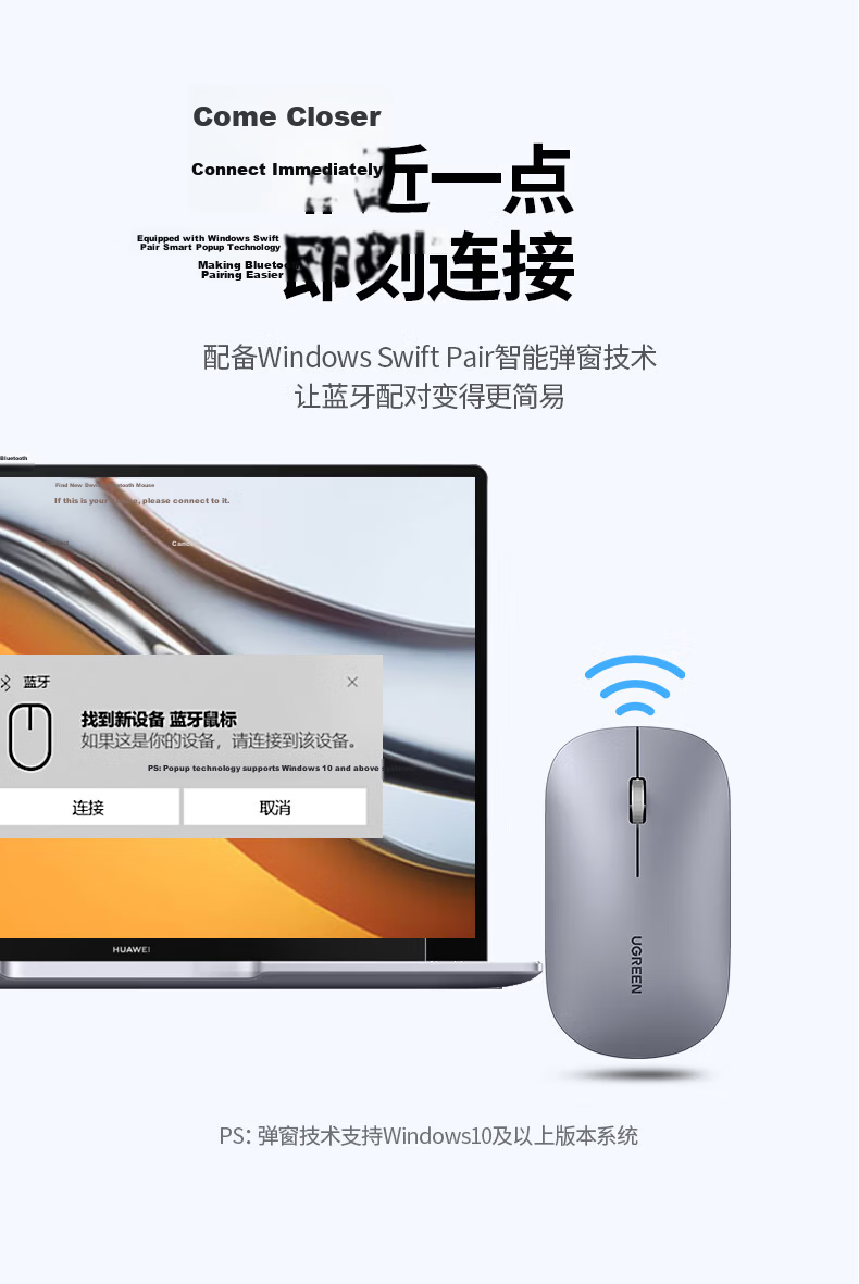 UGREEN Wireless Bluetooth Mouse, Stylish Cute Dual-Mode Mouse, Office Home Portable Quiet Rechargeable Mouse, Compatible with Mac Laptops IPad Tablets 12