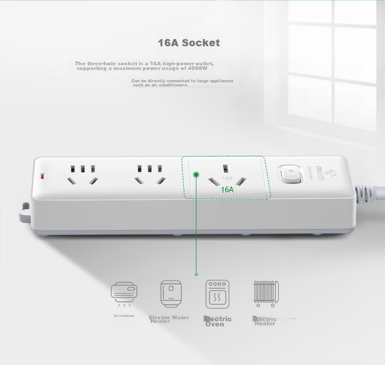 BULL High-Power 16A Socket Power Strip/Extension Cord/Power Board for Air Conditioner/Hot Water Heater/Electric Heater, 3 Outlets with Master Switch, 3 Meters Total Length GN-406D 4