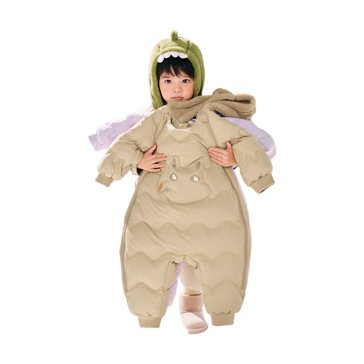 Minibala Bala Unisex Kids Baby Winter Thickened Three-Proof Cute Animal Plush Hooded Down Jumpsuit
