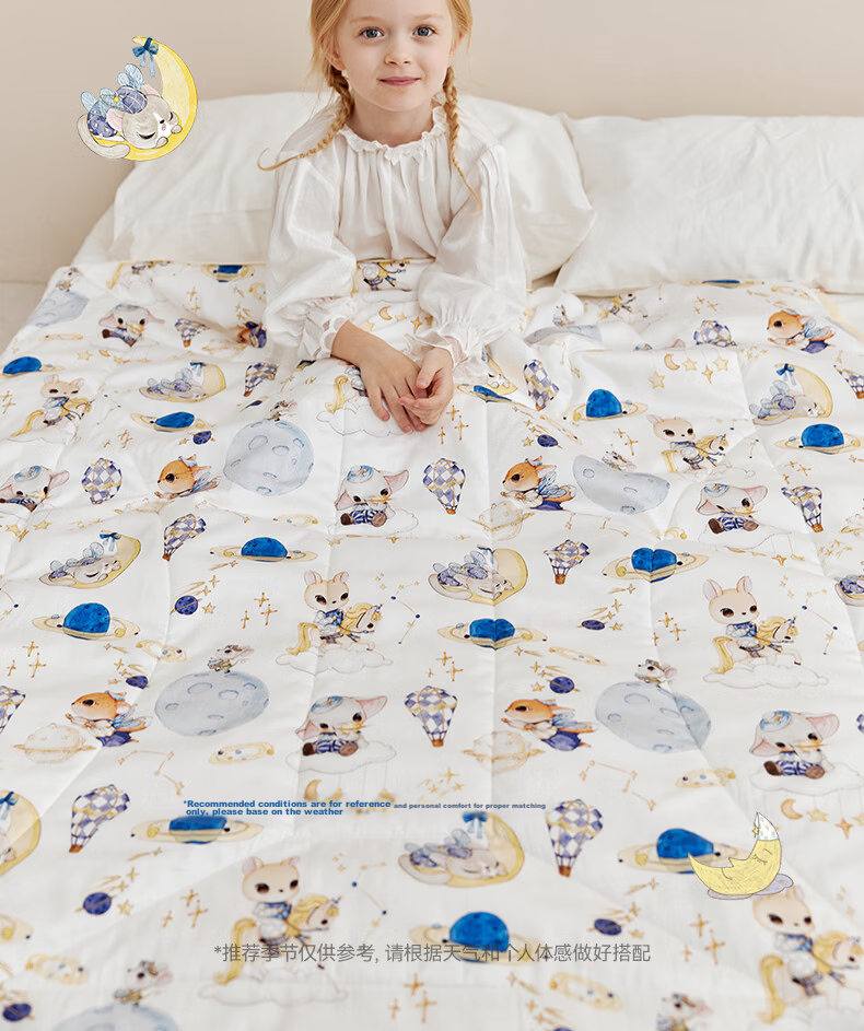 YEEHOO Baby and Child Class A 100% Cotton Silk Quilt Spring and Autumn Quilt Core Gift Box Little Prince Star Moon 150*200 6