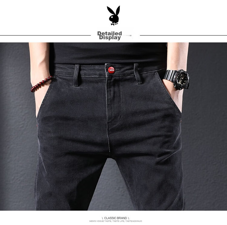 PLAYBOY Men's Jeans Autumn Winter Loose Straight Leg Casual Pants Black 28 18