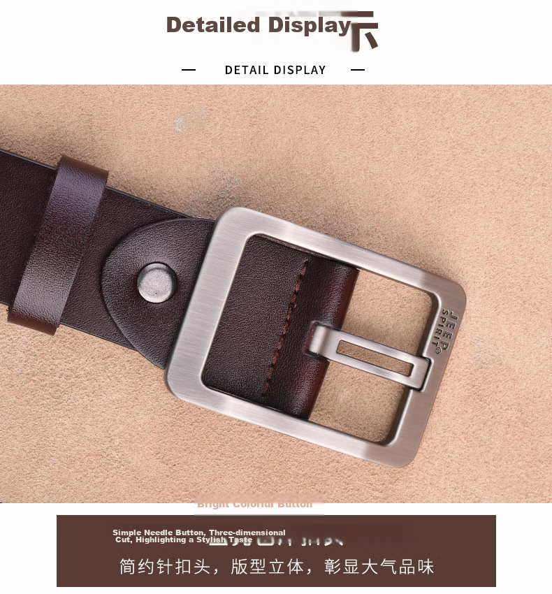 JEEP SPIRIT Men's Leather Belt, Business Casual Pin Buckle Waistband, Gift for Young And Middle-Aged Men, Husband Or Father's Day Present 9