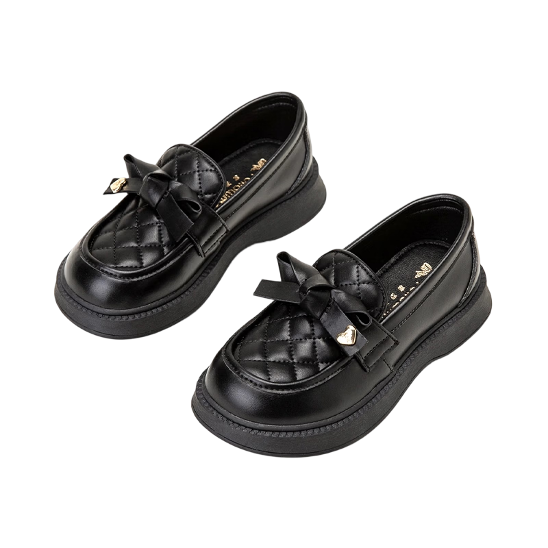 Follow Me Girls' Leather Shoes, Chanel-Inspired Soft-Soled Princess Flats, Children's Black Stylish Performance Shoes, Black, Size 37