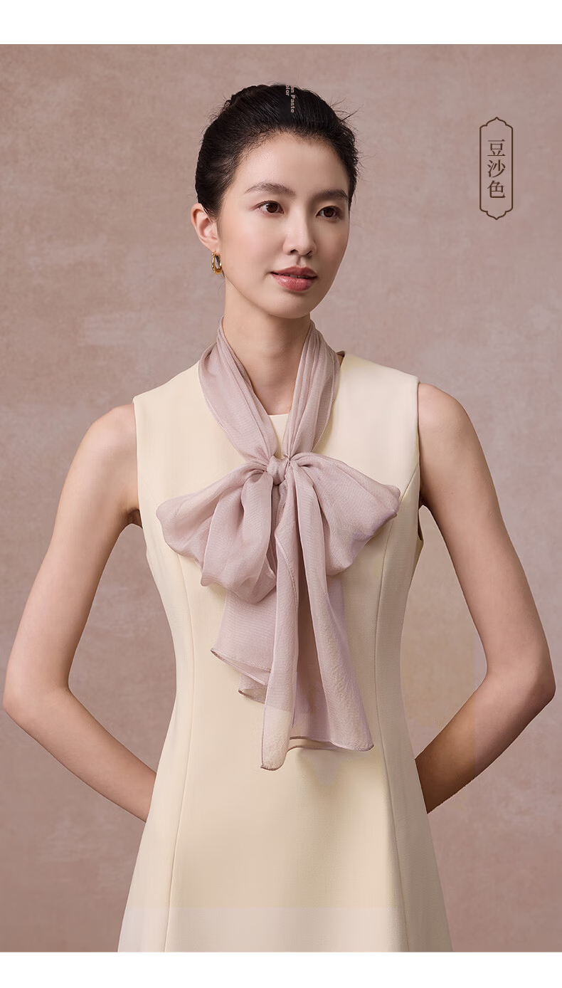 Shanghai Story Women's 100% Mulberry Silk Solid Color Pearl Yarn Long Scarf Chiffon Shawl Valentine's Day Gift for Girlfriend 15