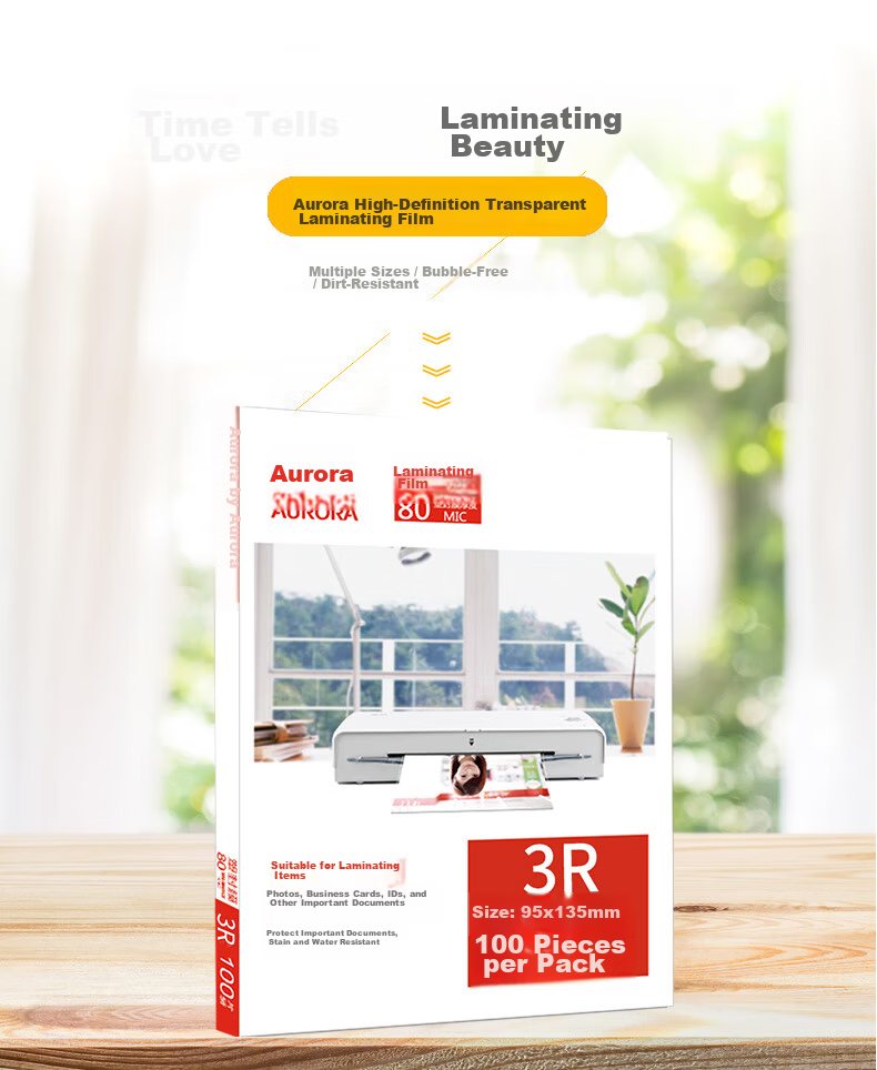 AURORA AURORA 3R-80MIC 5-Inch Transparent High-Definition Photo Protective Card Film/Lamination Film 95*135mm (100 Sheets/Pack) 1