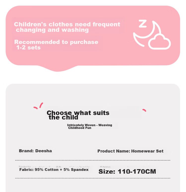 Deesha 95% Cloud Cotton Girls' Long Sleeve Spring Summer Pajama Set Round Neck Homewear 11