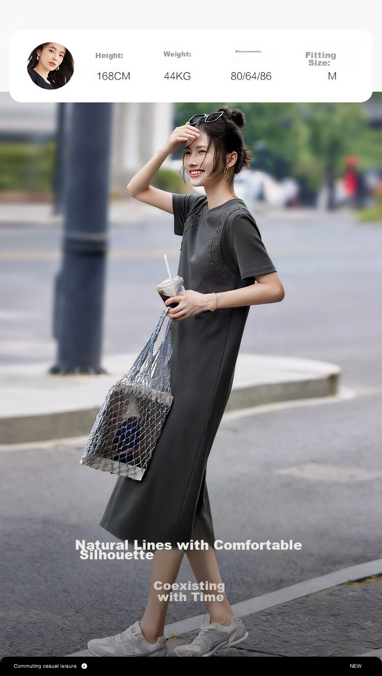 Demana [Cooling Black Technology Sorona] Summer Simple Style Hollow Embroidered Loose Slim Dress for Women High-End Feel 8