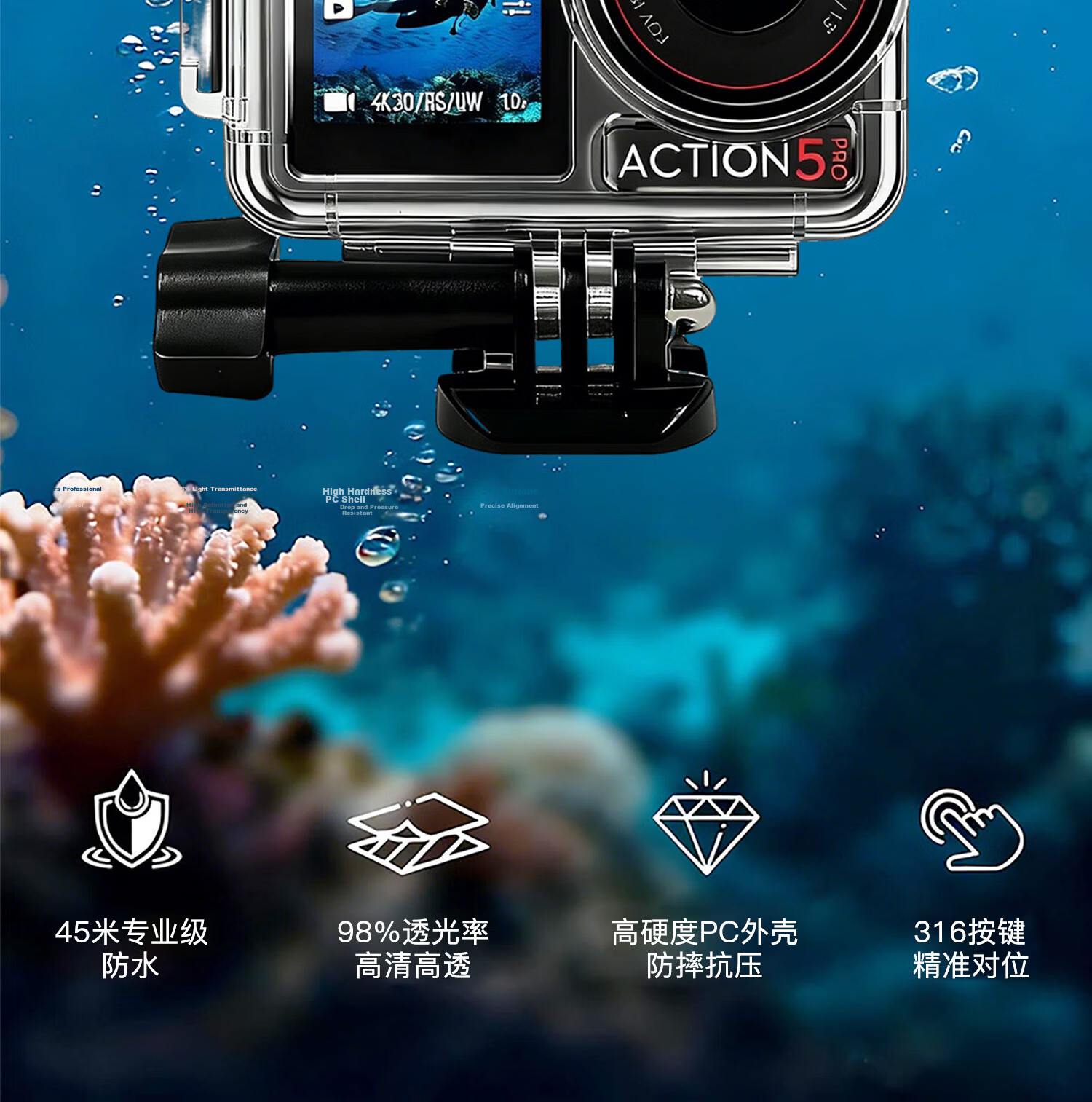 Shili Fan Waterproof Case for DJI Action 5 Pro Diving Case Action 4 Diving Accessories Kit High Transparency Protective Cover Sports Camera Accessories 4