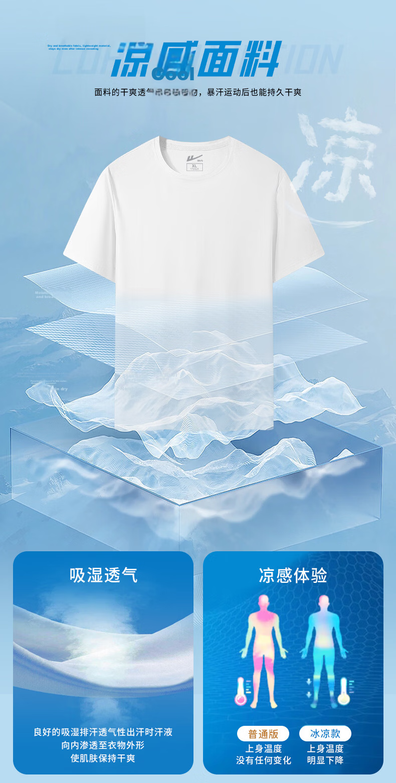 Warrior Men's Short Sleeve T-Shirt Summer Ice Cooling Quick-Dry Crew Neck Loose Breathable Casual Top Blue 3XL 4