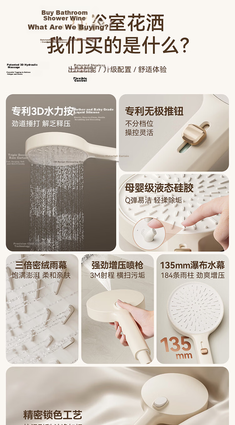 ARROW Handheld High-Pressure Shower Head with Adjustable Back Spray and Multiple Settings 3
