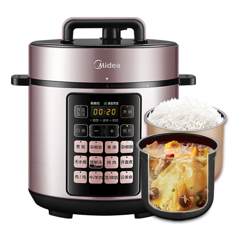 Midea 5L Deep Inner Pot Electric Pressure Cooker, Smart Reservation Multifunctional High-Pressure Rice Cooker for 4-6 People, Open-Lid Hot Pot, Soup, Stew, and Cooking MY-E523