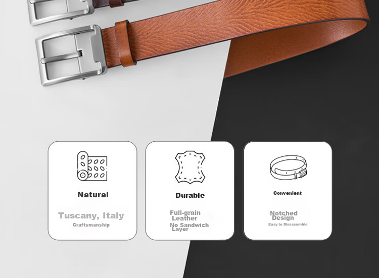 JD Original Imported Genuine Leather Pin Buckle Belt, Top-Grain Cowhide Men's Waistband, 2026 New Style Gift for Boyfriend, Husband, Father 3