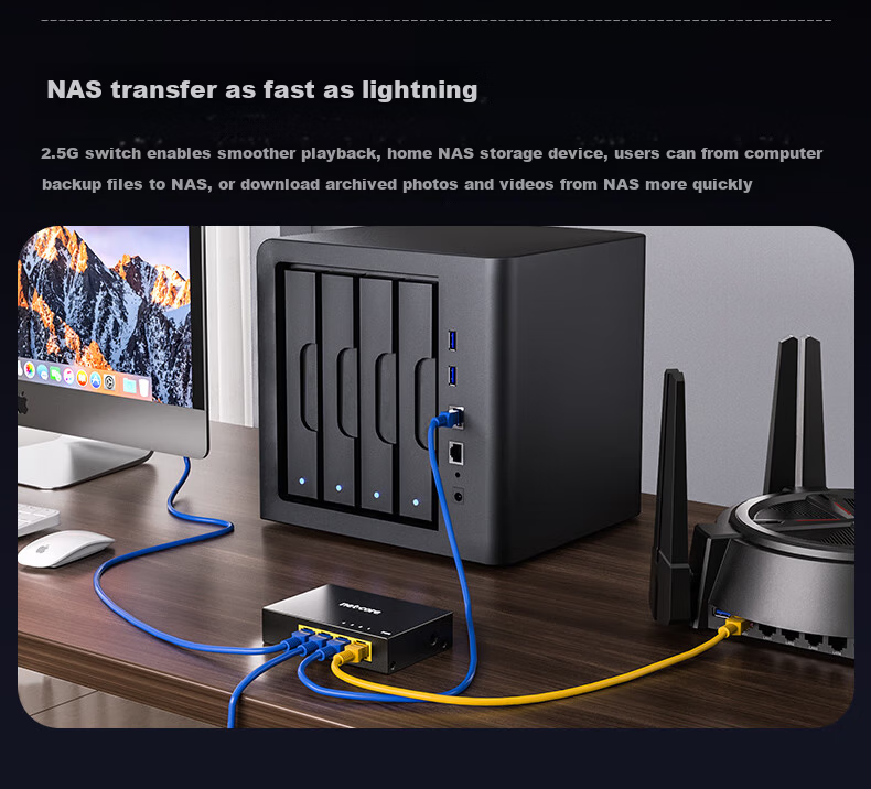 Netcore GS6, 6-Port Managed 2.5G Switch, 4 2.5G Electrical Ports + 2 10G SFP Optical Ports, Gigabit Network Splitter, Supports VLAN Link Aggregation/NAS Optical Modem 6