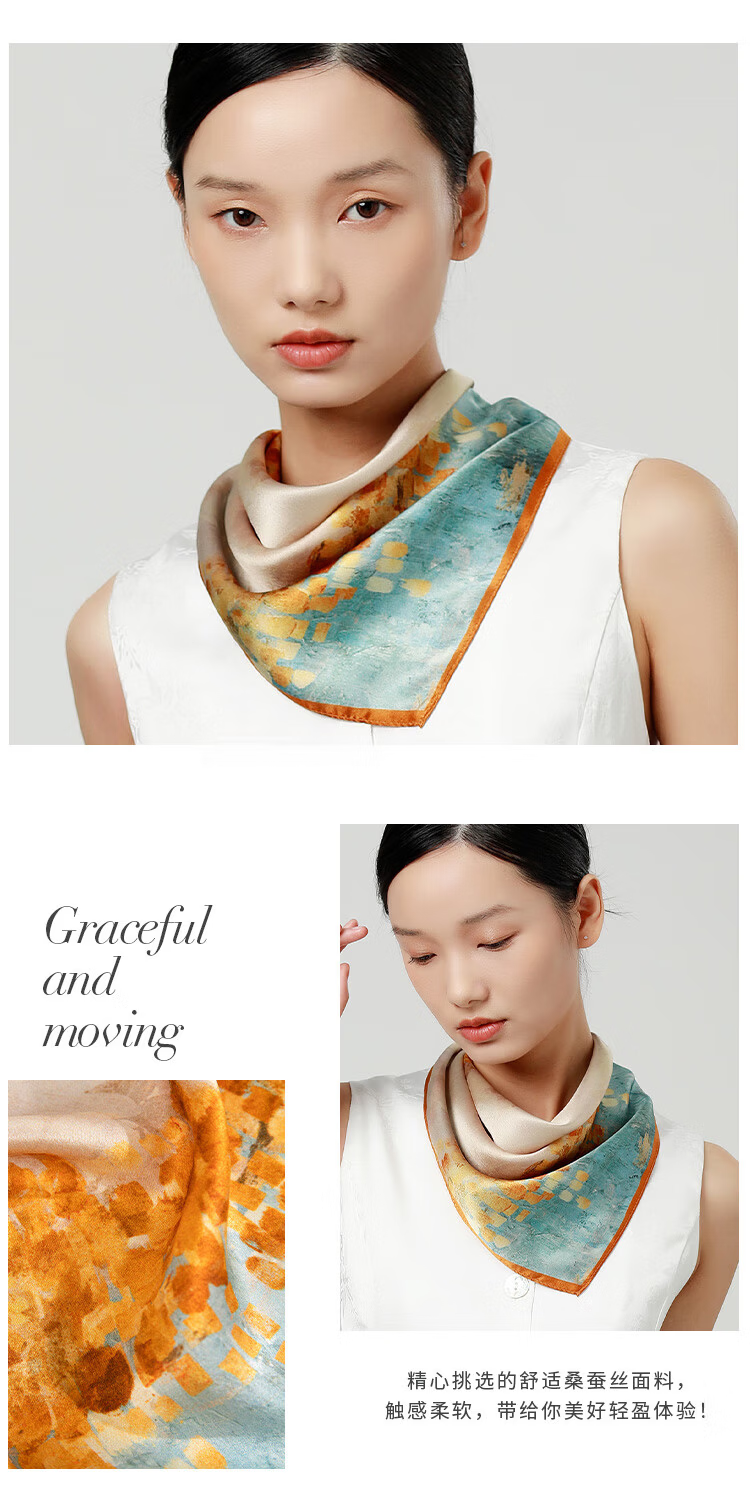 Sijie [Super Value] Silk Scarf, 100% Mulberry Silk Printed Scarf, Neck Tie, High-End Commuter Scarf, Gift 7