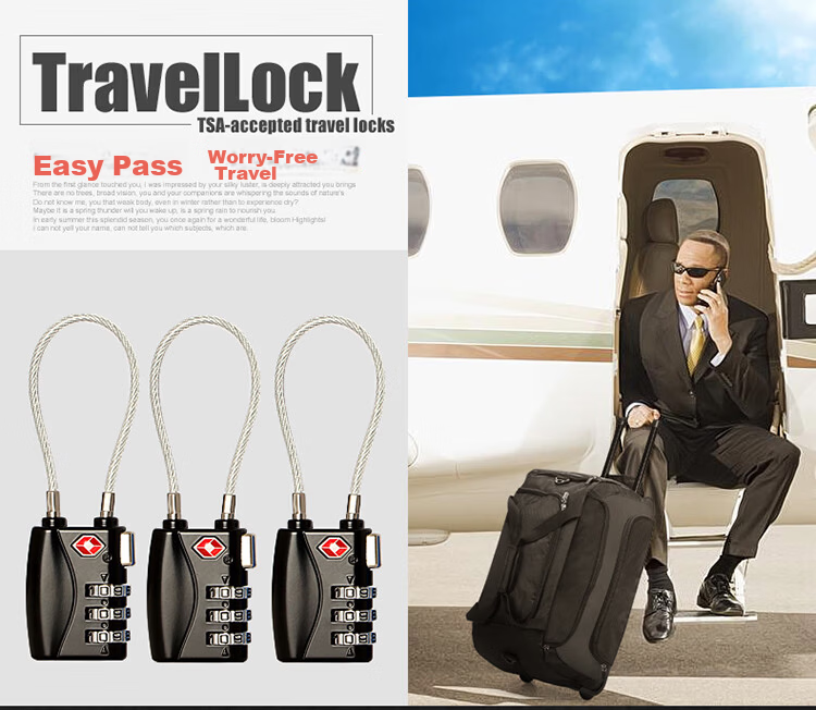 Aubin TSA Steel Cable Padlock Combination Lock Global Travel Luggage Lock Drawer Cabinet Lock 7608 Black 1